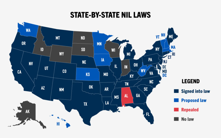 map of state by state map of NIL (name image likeness) laws